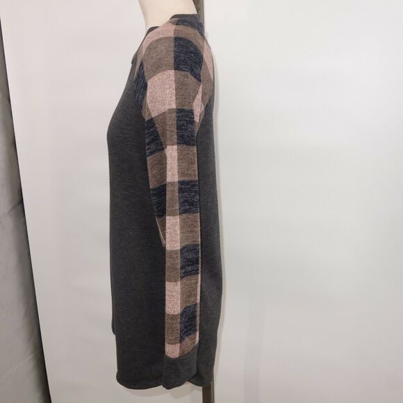 12PM by Mon Ami Gray Shirt  Green Pink Black Plaid Sleeves Women's Small 4/6 - Picture 4 of 8